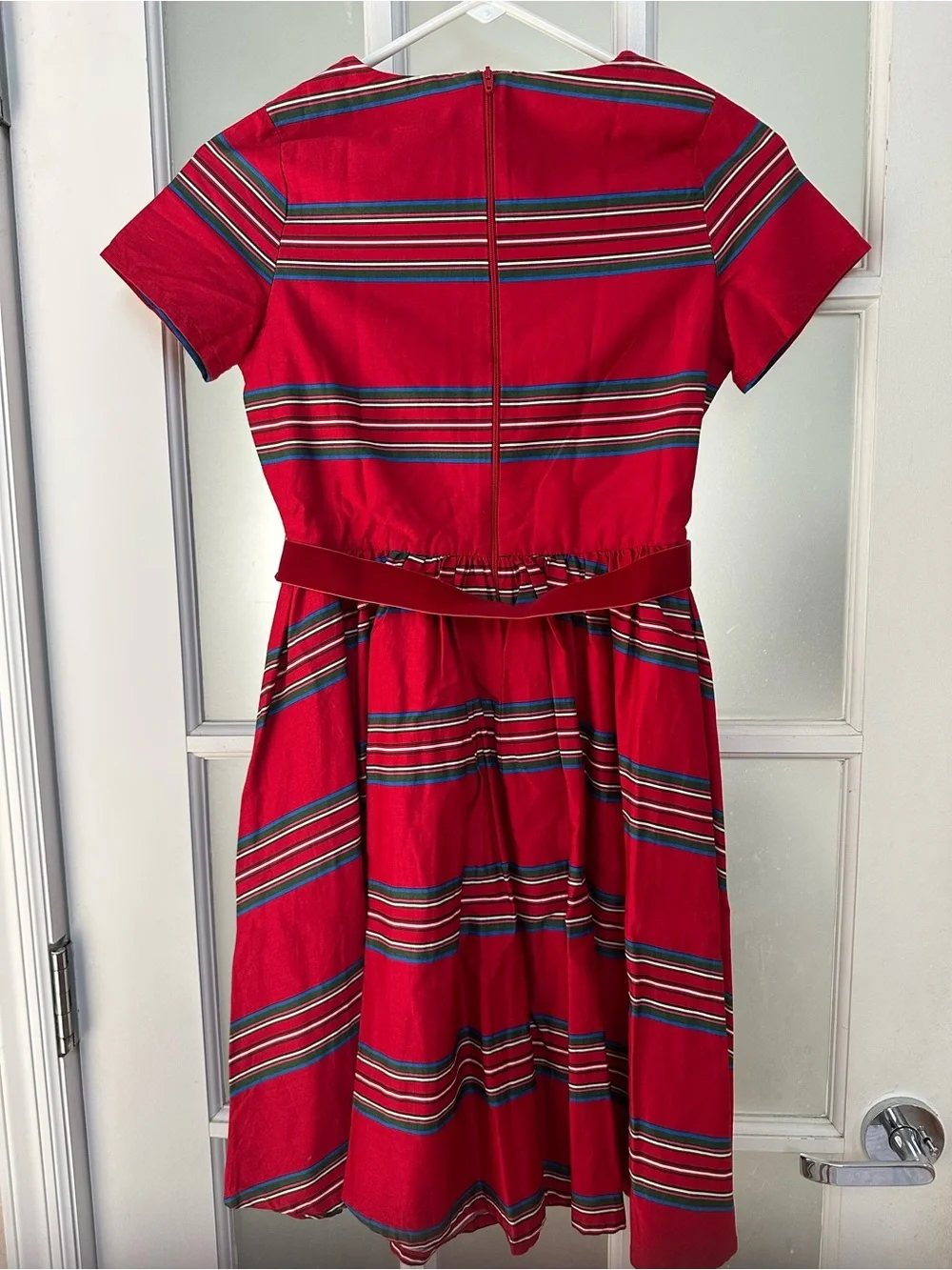 Lands’ End Girls Red Cotton Dress with Stripes, size 12